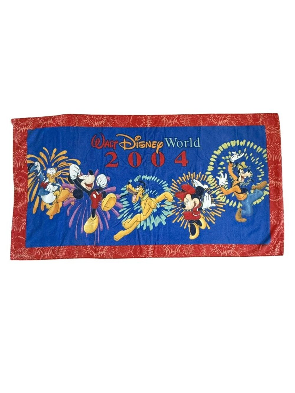 VTG 2004 Disney World Beach Towel Fireworks Fab 5 New Years 4th Of July Mickey